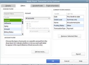 quickbooks filters